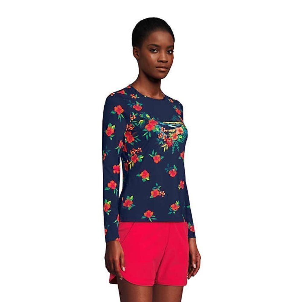 Land’s End long sleeve rash guard navy scenic tropical placement SPF 50 Various - Picture 2 of 4